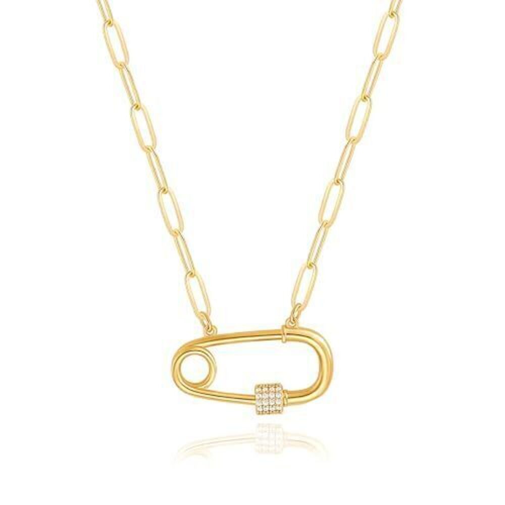 6359 18K Gold Plated Safety Pin Pendant Necklace Paperclip Chain Choker